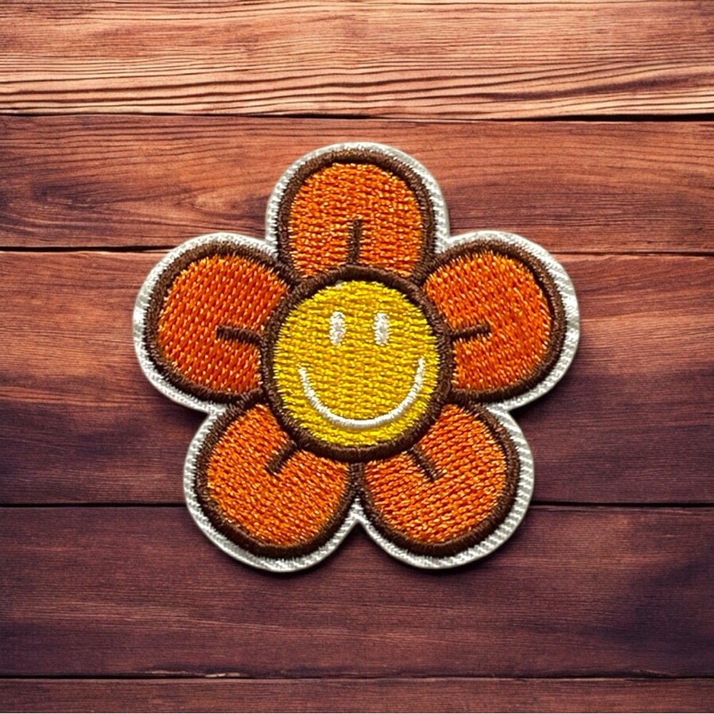 Smiley Flower Embroidered Patch